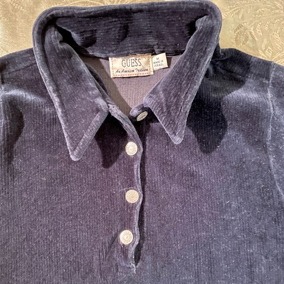 ❤️VINTAGE GUESS ❄️BLUE VELVETY CORDUROY VELOUR LONG-SLEEVE STRETCHY DRESS💗 - Picture 7 of 7